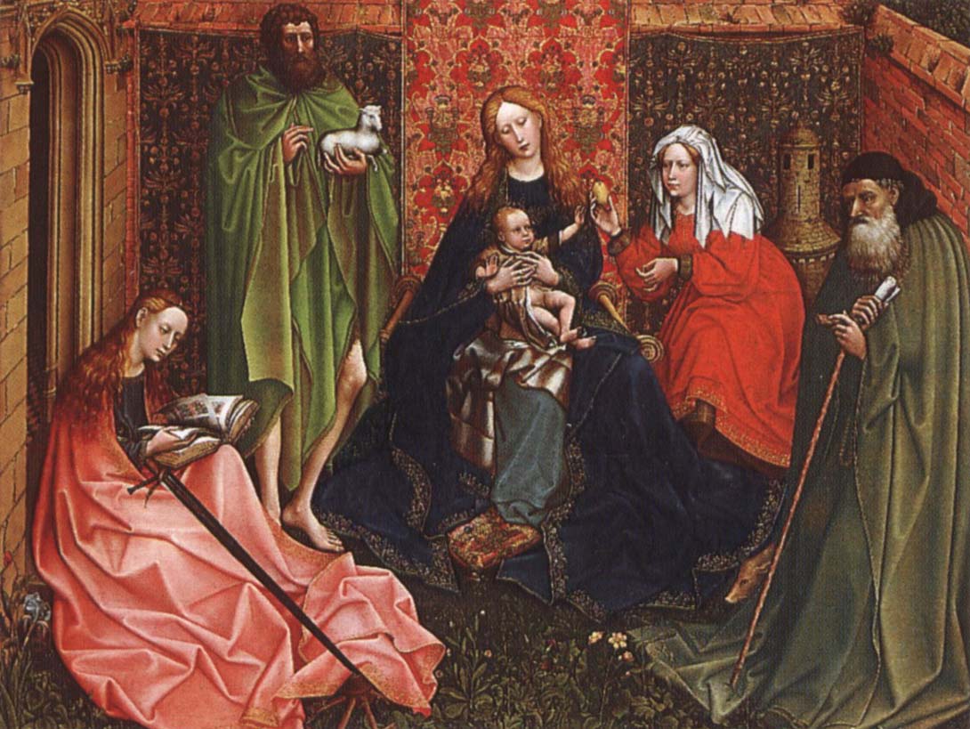 Robert Campin Madonna and Child with saints in a inhagnad tradgard